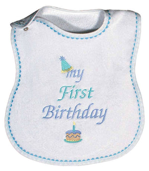 Raindrops_My_First_Birthday_Embroidered_Bib_Blue_BibsNBeyond