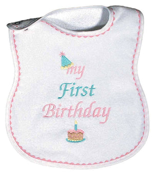 Raindrops_My_First_Birthday_Embroidered_Bib_Pink_BibsNBeyond